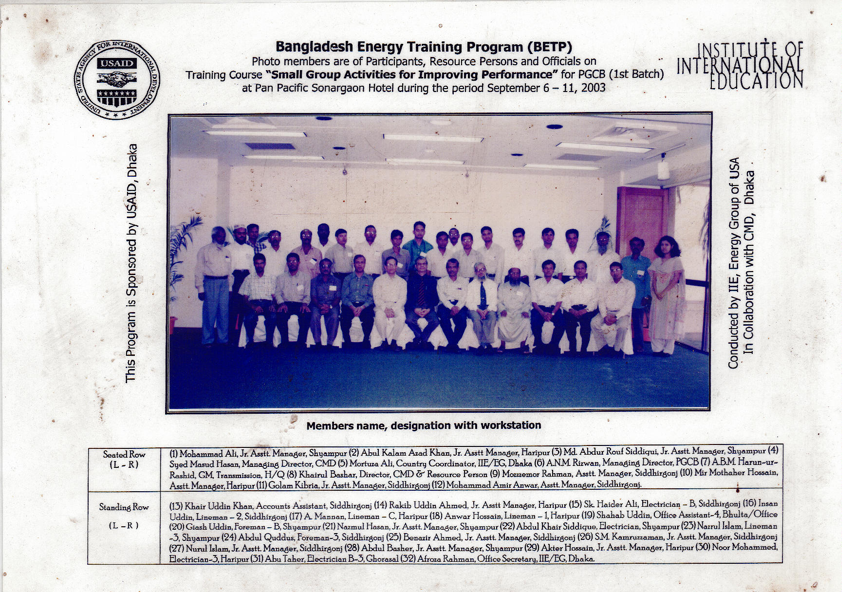 Bangladesh Energy Training Program -2003